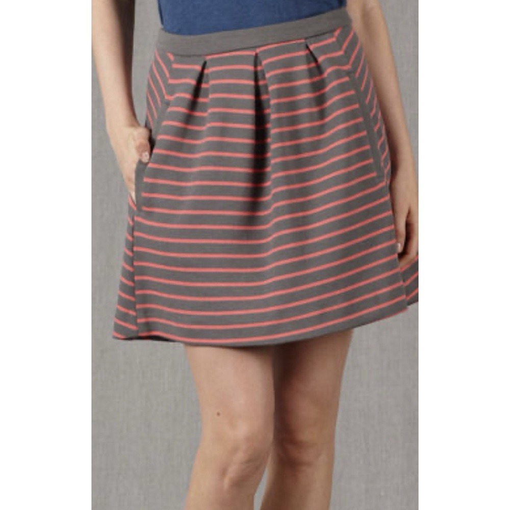 Boden Lexington A-line Textured Skirt Sz 10L Brown Pink Striped Cotton Preppy